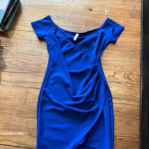 asymmetrical royal blue mini bodycon dress